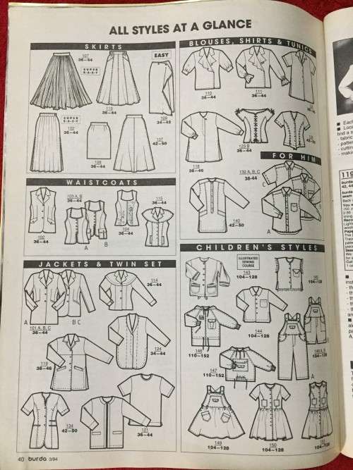 PATTERNS - BURDA MAGAZINE (A WORLD OF FASHION) MARCH 1994 (IN 5 SIZES)(UNUSED)