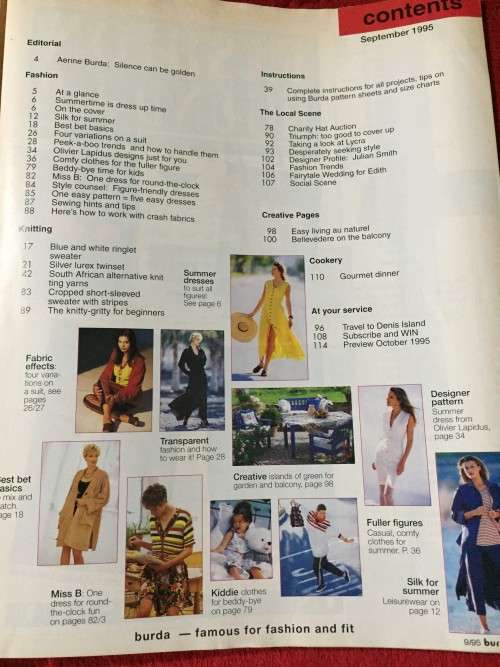 BURDA (A WORLD OF FASHION) SEPTEMBER 1995 - WITH UNUSED PATTTERNS