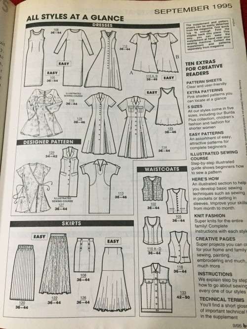 BURDA (A WORLD OF FASHION) SEPTEMBER 1995 - WITH UNUSED PATTTERNS