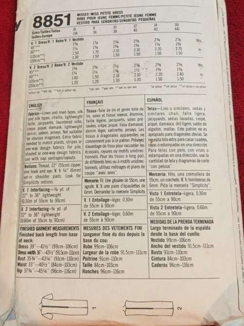 PATTERN SIMPLICITY 8851 - DRESS (SIZE 6-16)