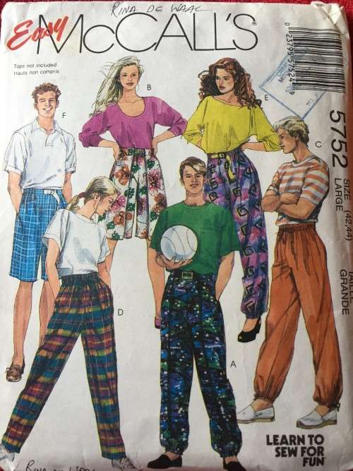 PATTERN MCCALL'S 5752 - MISSES' MEN'S OR TEENBOYS NOVELTY PANTS (SIZE L 42,44) BIG SIZE