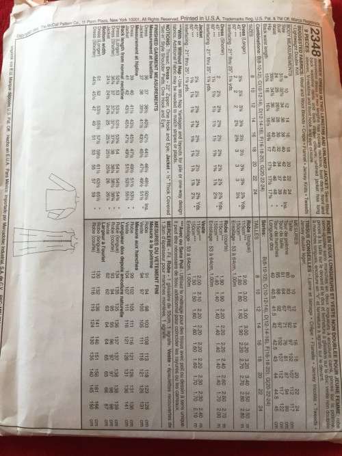 PATTERN MCCALL'S 2348 - DRESS AND JACKET (SIZE 10-12-14)