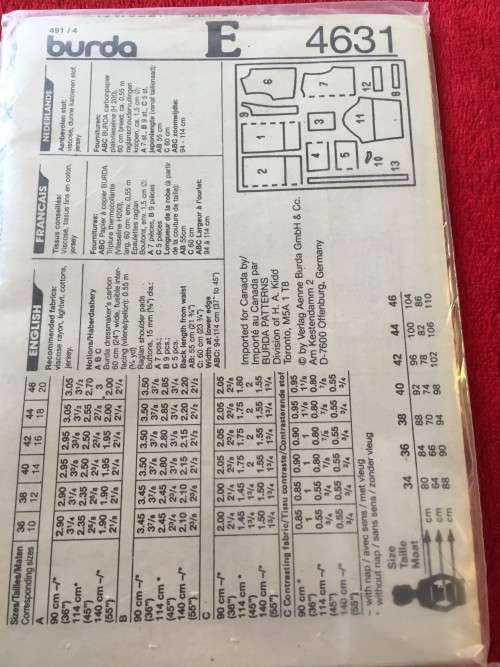 PATTERN BURDA 4631 (STILL SEALED) - DRESS, TUNIC, JACKET (SIZE 10-20)