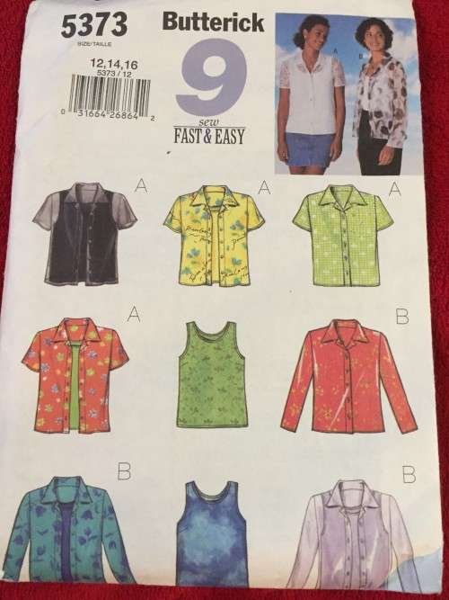 PATTERN BUTTERICK 5373 - SHIRT AND TANK TOP (SIZE 12-14-16)