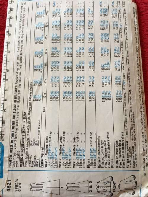 PATTERN STYLE 4821 (VINTAGE) - PINAFORE DRESS AND AND BLOUSE IN 2 LENGTHS (SIZE 14.5)