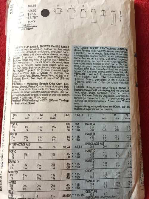 PATTERN BUTTERICK 3945 (FASHION EDITION) - TOP, DRESS, SHORTS, PANTS & BELT (SIZE ALL SIZES)