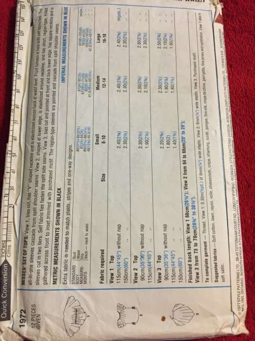 PATTERN STYLE 1972 - TOPS (SIZE LARGE)