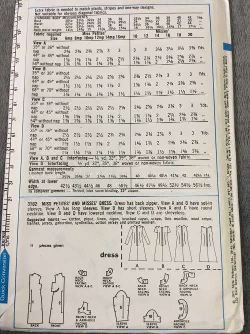 PATTERN STYLE 3102 (VINTAGE)(CLEAN) - DRESS (SIZE 12)