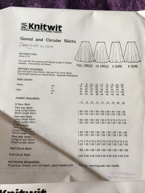 PATTERN KNITWIT 2400 - GORED AND CIRCULAR SKIRTS (SIZE 6-22)