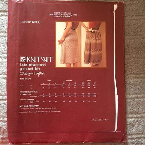 PATTERN KNITWIT 4000 (UNUSED)  - LADIES' PLEATED & GATHERED SKIRT (SIZE 6-22)