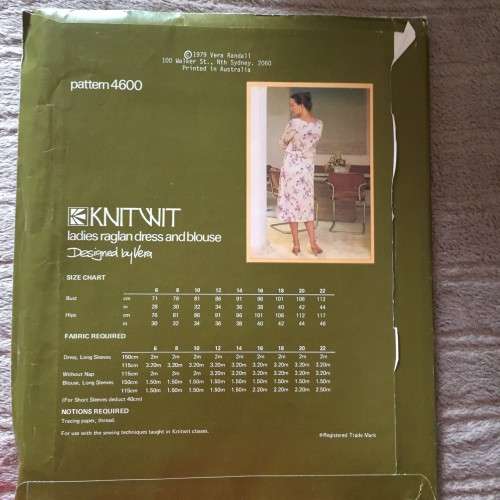 PATTERN KNITWIT 4600 (UNUSED)  - LADIES RAGLAN DRESS & BLOUSE (SIZE 6-22)
