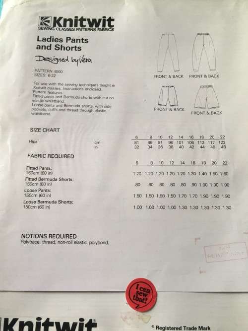 PATTERN KNITWIT 4000 (UNUSED) - PANTS AND SHORTS (SIZE 6-22)