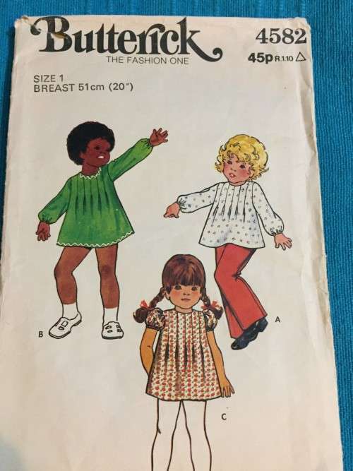 PATTERN BUTTERICK 4582 (COMPLETE) - TODDLERS' DRESS, TOP & PANTS (SIZE 1)