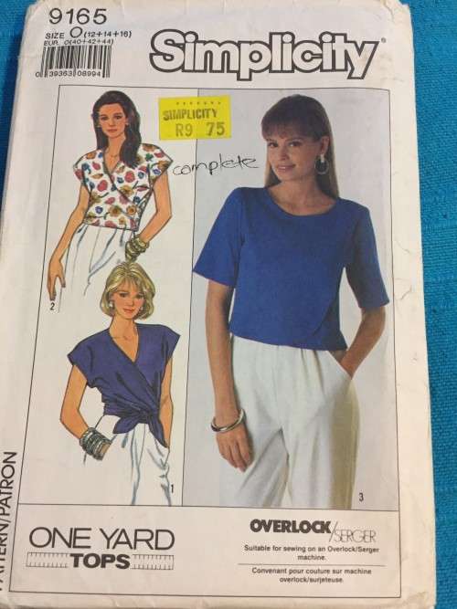 PATTERN SIMPLICITY 9165 (COMPLETE) - TOPS (SIZE 12-14-16)