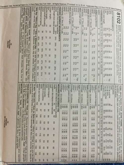 PATTERN MCCALL`S 8102 - 2PIECE DRESS (SIZE 12-14-16)