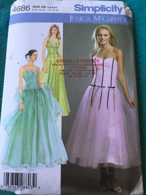 PATTERN SIMPLICITY 4686 (JESSICA MCCLINTOCK)(CLEAN) - SPECIAL OCCASION DRESS and SHAWL (SIZE 4-10)