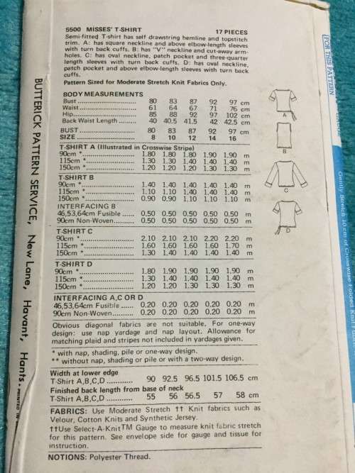 PATTERN BUTTERICK 5500 (CLEAN) - T-SHIRT (SIZE 10)