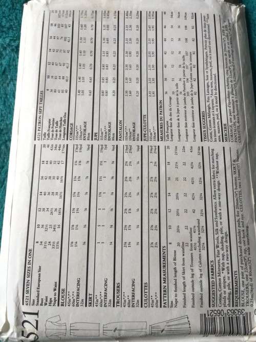 PATTERN NEW LOOK 6521 - BLOUSE, SKIRT, TROUSERS and CULOTTES (SIZE 8-20)