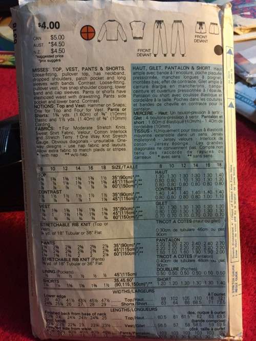 PATTERN BUTTERRICK 6318 (JAYNE KENNEDY) - GYM WEAR (SIzE 14-16-18)