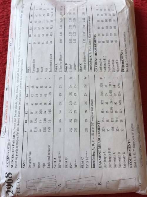 PATTERN STYLE 2968 - SKIRT (SIZE 8-18)