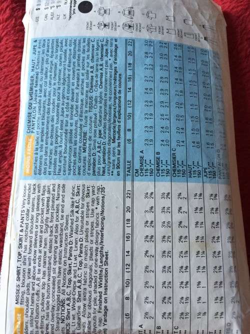 PATTERN BUTTERICK 5323 (JG HOOK) - SHIRT, TOP, SKIRT and PANTS (SIZE 18-20-22)