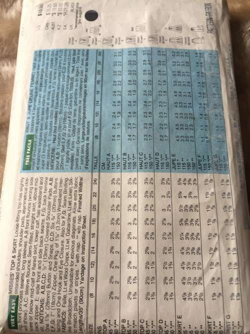 PATTERN BUTTERICK 3157 (COMPLETE) - TOP and SKIRT (SIZE 14-16-18)