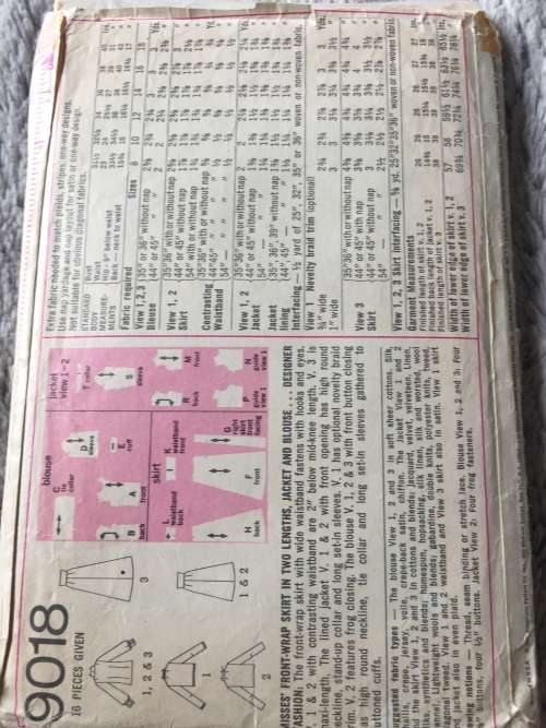 PATTERN SIMPLICITY 9018*1970 - FRONT WRAP SKIRT, JACKET and BLOUSE (SIZE 10)