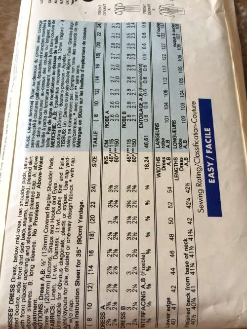 PATTERN BUTTERICK 4697 (LESLIE FAY)(COMPLETE) - DRESS (SIZE 14-16-18)