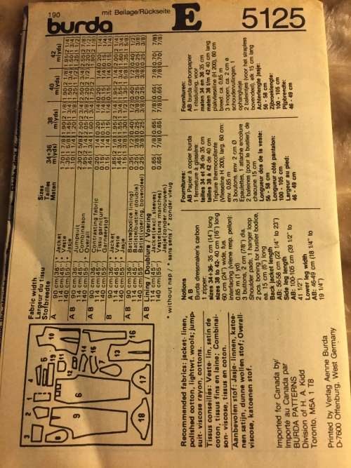 PATTERN BURDA 5125 - JACKET and JUMPSUIT (SIZE 34-42)