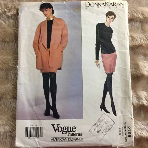 PATTERN VOGUE 2796 (DONNA KARAN)(COMPLETE) - JACKET and DRESS (SIZE 8-10-12)