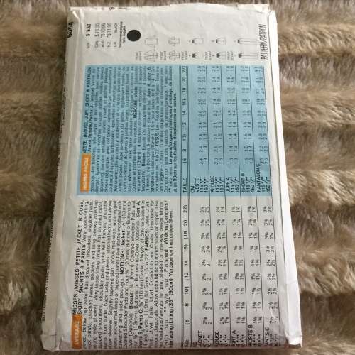 PATTERN BUTTERICK 6064 (COMPLETE) - JACKET, BLOUSE, SKIRT, SHORT and PANTS (SIZE 12-14-16)