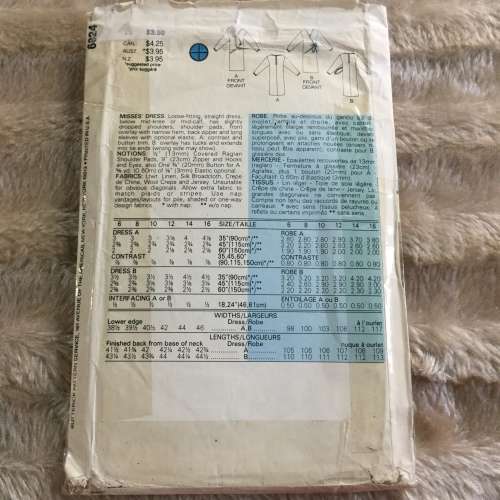 PATTERN BUTTERICK 6824 (COMPLETE) - DRESS (SIZE 6-8-10)