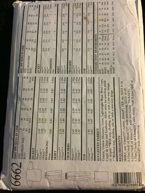 PATTERN NEW LOOK 6662 - JACKET, SKIRT, TROUSERS, TOP (SIZE 8-18)