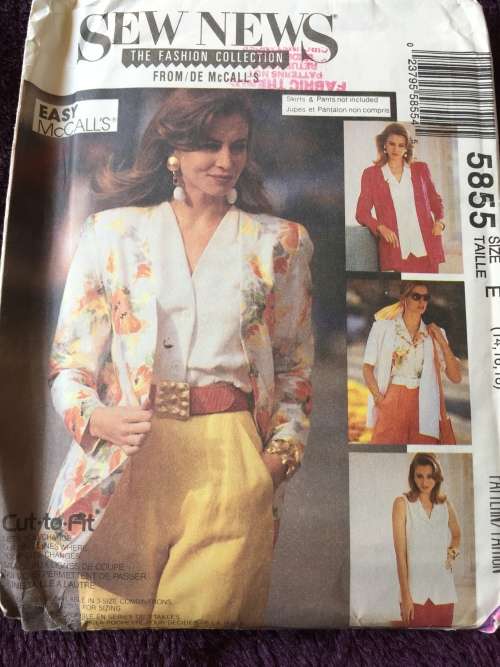 PATTERN SEW NEWS 5855 (UNUSED) - CARDIGAN and BLOUSE (SIZE 14-16-18)