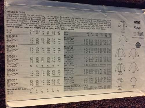 PATTERN BUTTERICK 6197 (COMPLETE, CUT ON 18) - BLOUSE VARIATIONS (SIZE 14-16-18)