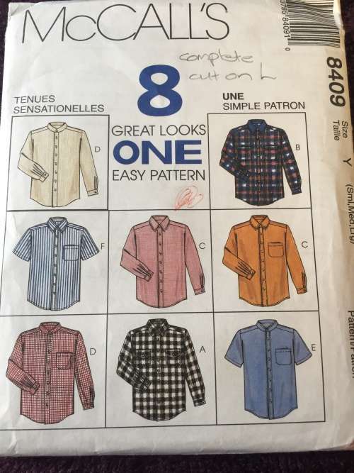 PATTERN MCCALL`S 8409 (COMPLETE, CUT ON L) - MEN`S SHIRTS (SIZE S-M-L)