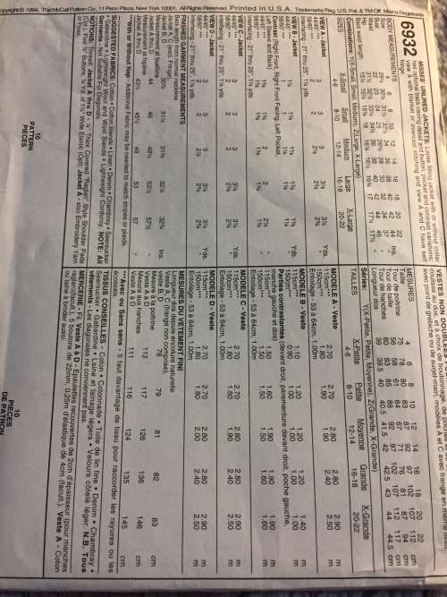 PATTERN MCCALL`S 6932 (UNUSED) - JACKETS (SIZE XS-S-M)