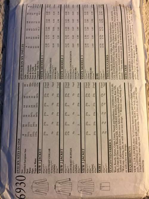 PATTERN NEW LOOK 6930 (UNUSED) - JACKET, SKIRT (SIZE 8-18)