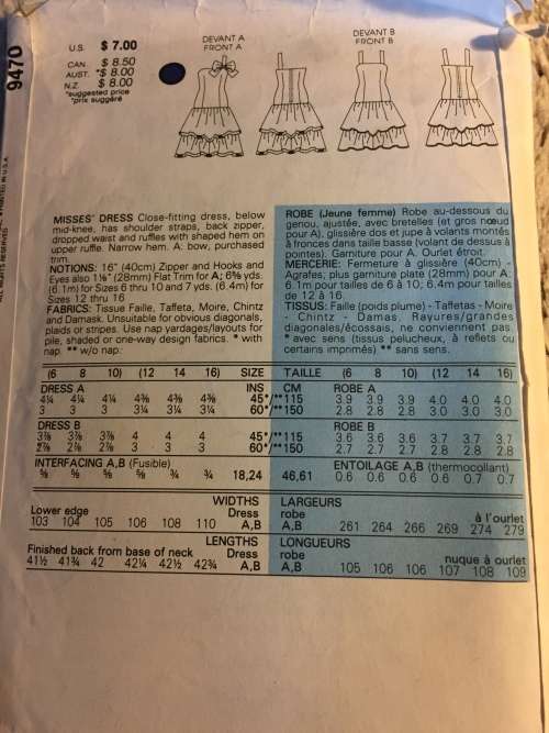 PATTERN VOGUE 9470 (COMPLETE,CUT ON 12) - DRESS (SIZE 12)