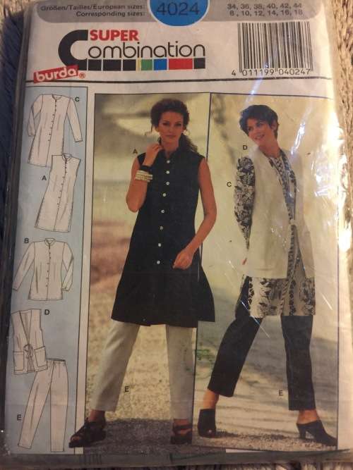 PATTERN BURDA 4024 - DRESS,BLOUSE,VEST,PANTS (SIZE 8-18)
