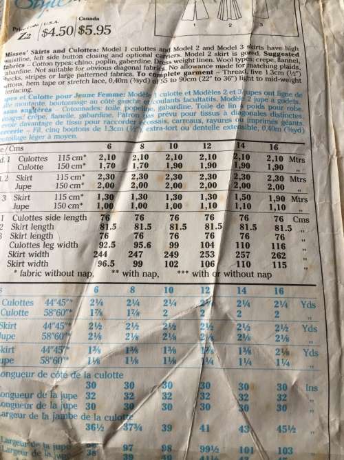 PATTERN STYLE 4696 - BEAUTIFUL WAIST FITTED CULOTTES/SKIRTS (SIZE 12-14-16)