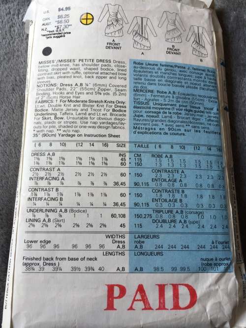 PATTERN BUTTERICK 5945 (COMPLETE, CUT ON 10) - SPECIAL OCCASSION DRESS (SIZE 6-8-10)