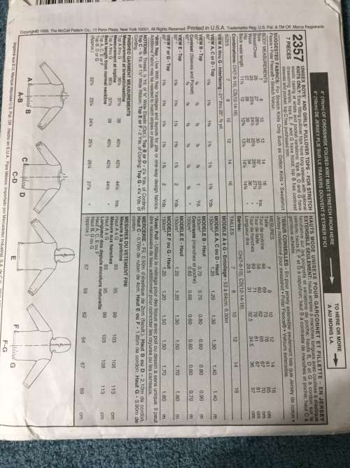 PATTERN MCCALL`S 2357 (UNUSED) - UNISEX CHILDREN`S PULLOVER TOPS (SIZE 12-14-16)