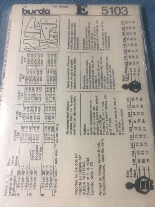 PATTERN BURDA 5103 (UNUSED) - UNISEX JACKET (SIZE 8-16JUN)