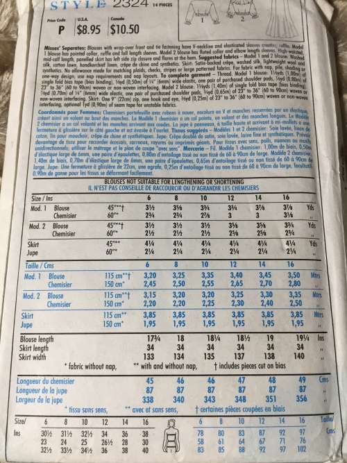 PATTERN STYLE 2324 (UNUSED) - BLOUSE FRONTWRAP and SKIRT (SIZE 6-16)