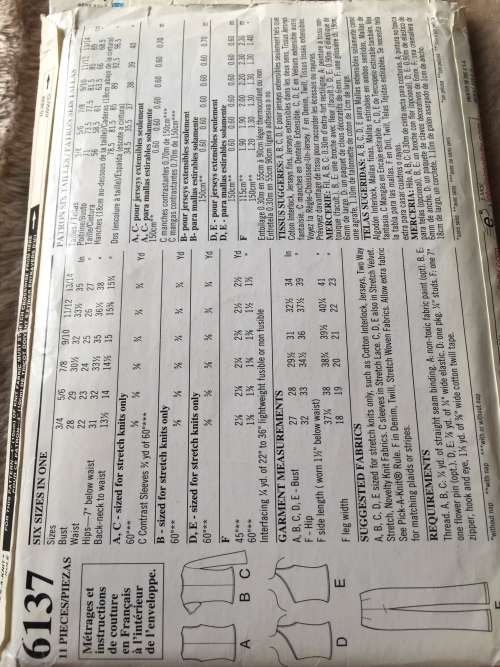 PATTERN NEW LOOK 6137 VARIOUS TOPS and PANTS (SIZE 3/4-13/14)