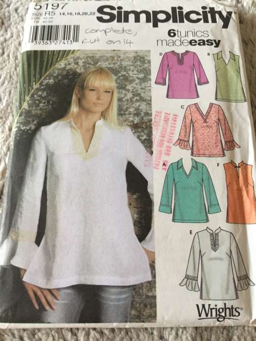 PATTERN SIMPLICITY 5197 (COMPLETE, CUT ON14) - STUNNING TUNIC (SIZE 14)