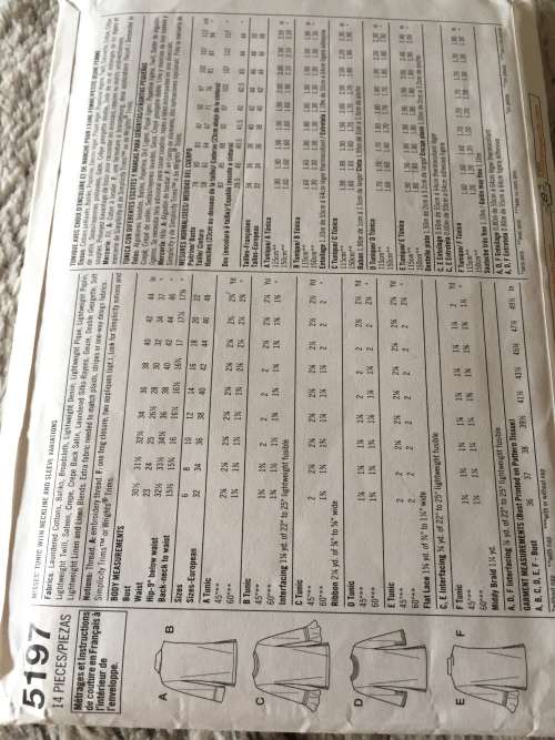 PATTERN SIMPLICITY 5197 (COMPLETE, CUT ON14) - STUNNING TUNIC (SIZE 14)