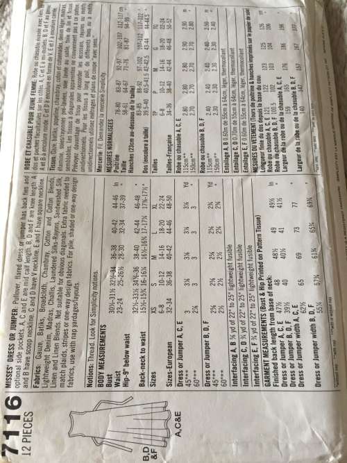 PATTERN SIMPLICITY 7116 (UNUSED) - DRESS VARIATIONS (SIZE L-XL)