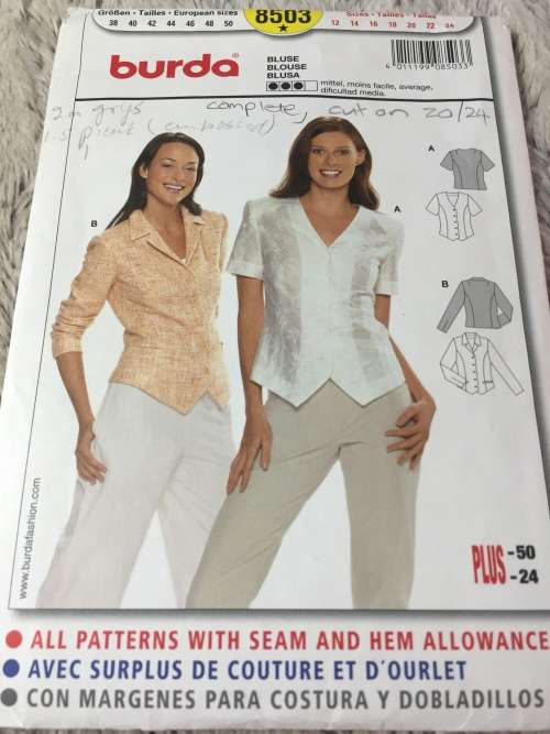 PATTERN BURDA 8503 (COMPLETE, CUT ON 20/24) - BLOUSE (SIZE 12-24)